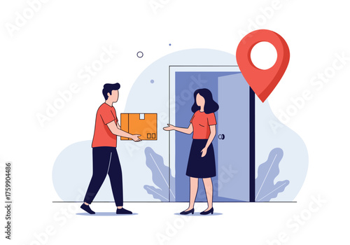 Doorstep delivery service with a package handover at the door location.