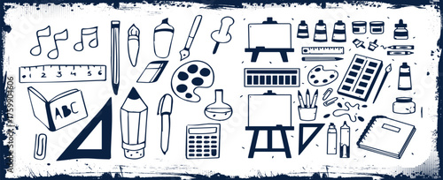 Drawing supplies or tools for artist. Vector set