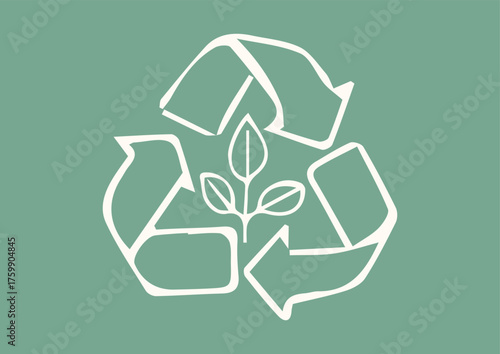 Recycling Symbol with Plant Nature Green Background