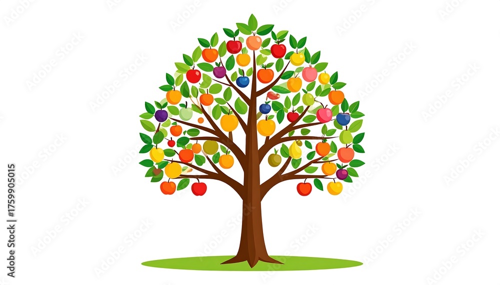 Fototapeta premium Vibrant Fruit Tree Illustration with Diverse Fruits.