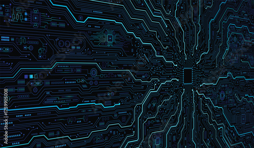 CPU Chip on Motherboard. Central Computer Processors CPU concept. Quantum computer large data processing database concept. Futuristic microchip processor. Digital chip.