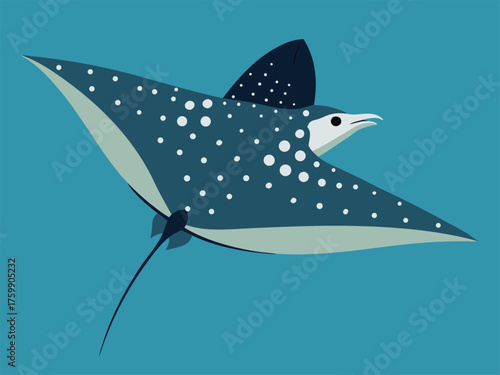Vector art of spotted eagle ray swimming in blue water, illustration