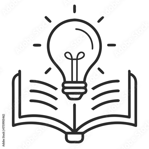 Knowledge Study Book Icon with Light Bulb Minimalist One Line Vector Illustration