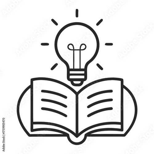 Knowledge Study Book Icon with Light Bulb Minimalist One Line Vector Illustration