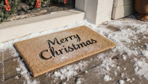 Festive Welcome - Merry Christmas Doormat in Snowy Winter Scene.