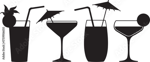 Collection of Tropical Drink Silhouettes in Vector Illustration