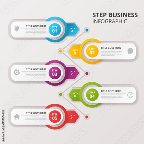 5-Step Business Infographic Template with Colorful Circles and Data Labels