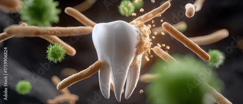 Tooth being attacked by bacteria, highlighting the importance of oral health and prevention methods to maintain healthy teeth and gums