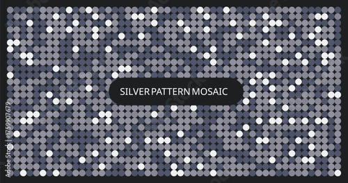 Silver Glitter Mosaic Pattern | Abstract Geometric Circle Texture | Modern Shiny Monochrome Background for Disco Party, Festive Decor, and Glamorous Fashion Prints