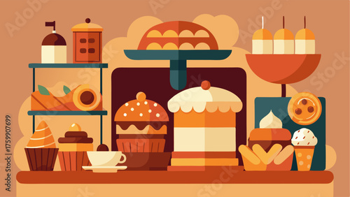 A display of homemade baked goods including bread pastries and cakes tempting customers with their delicious smells.