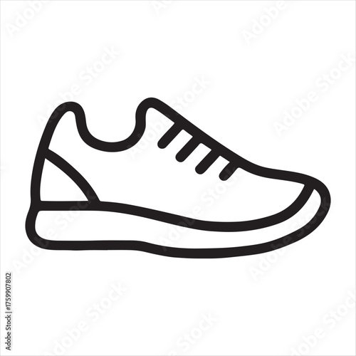 Simple outline illustration of a modern athletic running shoe with laces and a thick sole