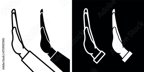 The "stop" gesture icon or greetings, which depicts a hand raised, palm forward. It's used to indicate a halt, prohibition, or refusal. The gesture signifies enough or wait, stop, or enough. 