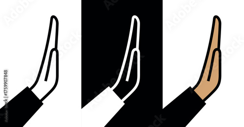 The "stop" gesture icon or greetings, which depicts a hand raised, palm forward. It's used to indicate a halt, prohibition, or refusal. The gesture signifies enough or wait, stop, or enough. 