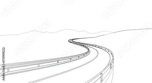A Black And White Highway: An Ascending Curve Against A Dark Night Sky Illustration