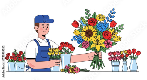 A Florist Crafting Colorful Floral Bouquets And Arranging Flowers For Clients Displaying Creativity