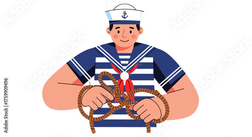 A Cheerful Sailor Maneuvering a Rope, A Maritime Illustration on A Black Background