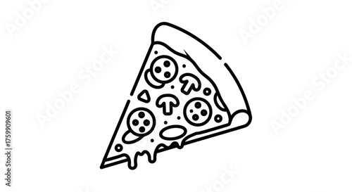 A Slice Of Pepperoni Pizza Outline Against a Black Abyss Background Illustration