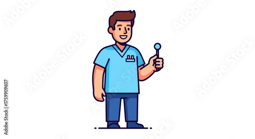A Smiling Cartoon Healthcare Worker Holding an Instrument on a Black Background