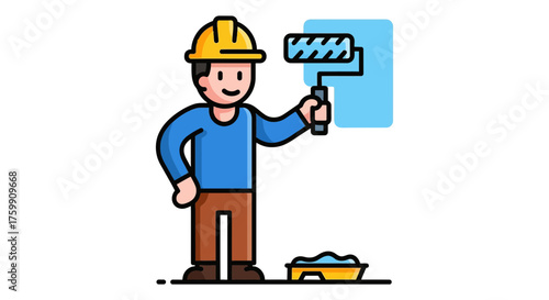 A Construction Worker Painting A Wall, Illustrating Home Improvement Projects Effectively