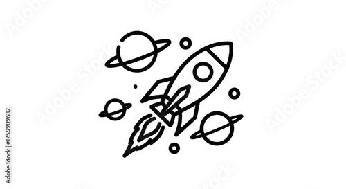 A Cosmic Voyage Through Space: Rocket And Planets Against A Midnight Sky Backdrop