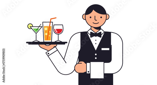 A Smiling Server Presenting Cocktails, Illustrating Hospitality and Beverage Service