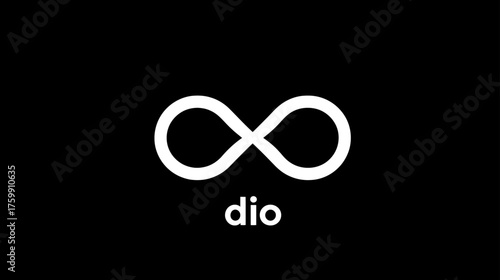 Elegant white infinity symbol and 'dio' text on a minimalist black background, representing eternity, continuity, and endless possibilities.