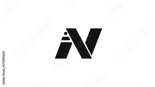 Abstract stylized letter N initial with a dotted 'i' symbol. Modern minimalist black alphabet character design concept on white background.