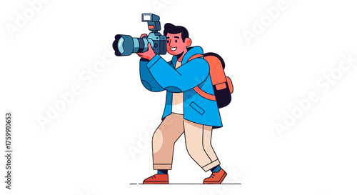 A Photographer Captures A Moment With Modern Camera Equipment Illustration