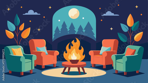 A cozy fireplace surrounded by comfortable armchairs perfect for a winter gathering or cozy discussion group.