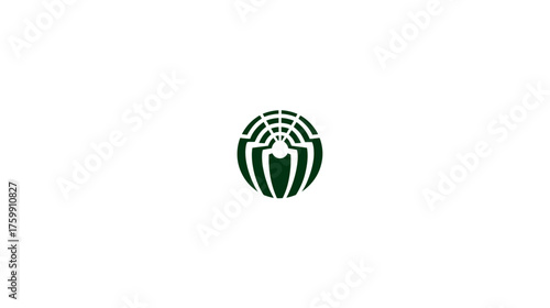 Modern abstract dark green symmetrical graphic design element, elegant emblem or stylized shield symbol on white background