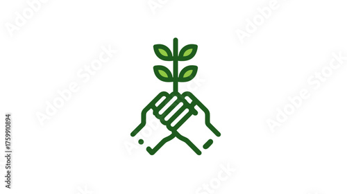 Green plant sprout held by two hands, symbolizing growth, nature care, environmental protection, and sustainability concept.