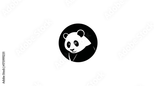 Cute minimalist panda bear head icon illustration. Generic black and white animal symbol for graphic design and wildlife concepts.