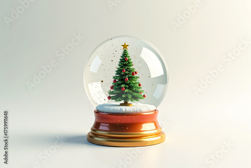 Minimal Christmas snow globe with tree on white background. Transparent PNG isolated festive decoration. Elegant New Year ornament for design.