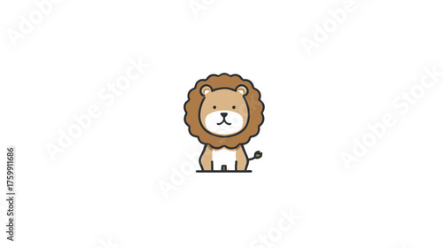 Adorable cartoon lion character illustration, simple cute wild animal icon, graphic element for children's design.