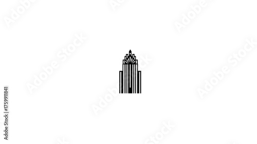 Modern high-rise building abstract icon, minimalist skyscraper vector graphic, urban architecture symbol on white background.