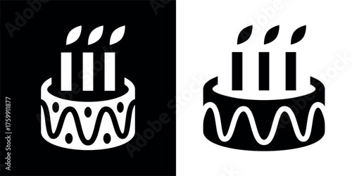 Cake icon. Symbol of the holiday, birthday. Festive cake with candles. Isolated illustration.