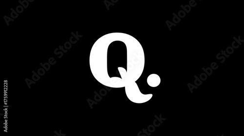 Modern minimalist stylized letter Q in white with a distinct dot on a black background, initial alphabet character graphic design