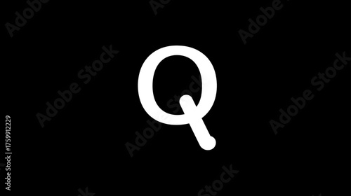 White capital letter Q on a stark black background, a simple and clean typographic alphabet character for design and education
