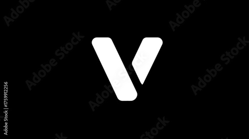 Minimalist white letter V or abstract logotype design element on a dark black background, simple geometric graphic symbol