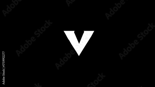 Bold white uppercase letter V on black background, minimalist alphabet character and typography design element