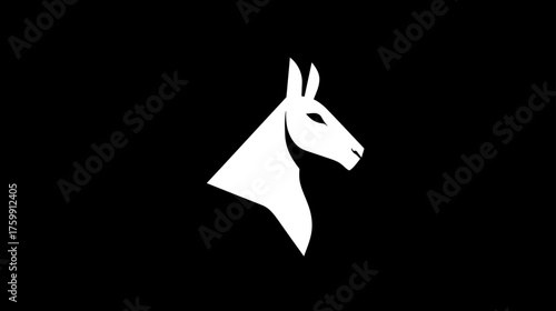 Modern Minimalist White Llama Alpaca Head Silhouette on Black Background Vector Icon Illustration Design