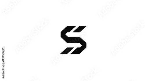 Stylized black letter S logo design on white background, modern geometric abstract icon, initial letter, graphic element, minimalist typography symbol.
