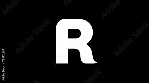 White capital letter R on a stark black background. Simple, bold, and modern typography design for graphic elements and initial concepts.