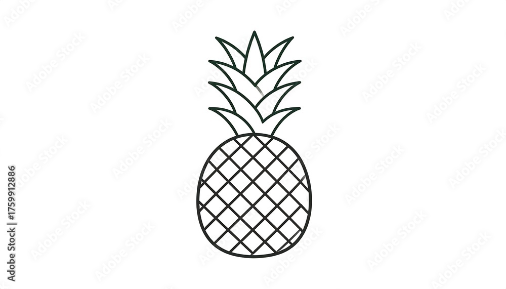 Obraz premium Simple Line Art Pineapple Icon Minimalist Tropical Fruit.