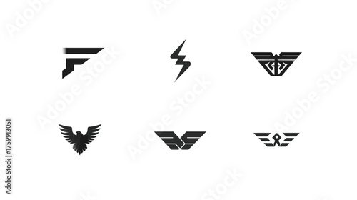 Collection of diverse abstract, geometric, and animal-inspired vector graphic emblems and symbols for modern logo design and branding projects.