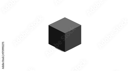 Minimalist isometric gray cube on white background, simple geometric 3D shape, abstract block design element, modern graphic