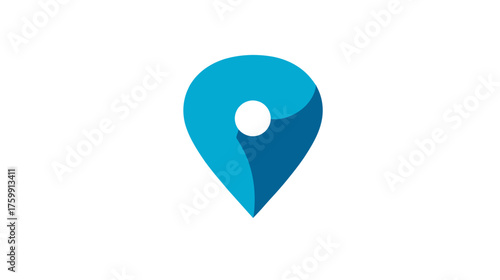 Modern blue location pin icon, abstract map pointer, GPS navigation symbol, destination marker, minimalist design on white background