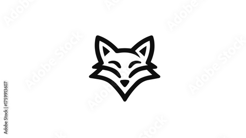 Minimalist fox face line art icon. Cute stylized animal head illustration for design elements, logos, or mascots.