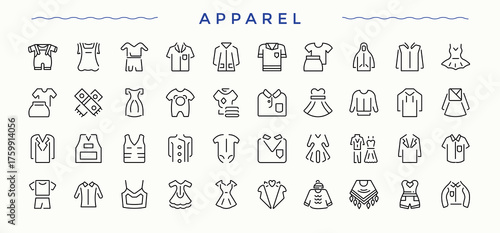 Apparel line icon set. Fashion icon set. Collection for mobile and web apps. Contain linear sign fashion, wear, cloth and more. Vector collections.