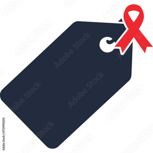 Price tag with red ribbon for awareness campaign support promotion symbol illustration cause charity